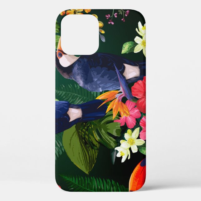 Tropical flowers, toucan: floral background. Case-Mate iPhone case (Back)