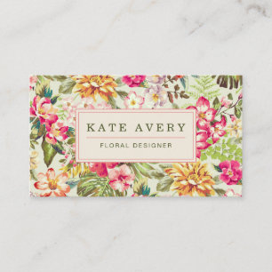 Tropical Flowers Vintage Botanical Business Card