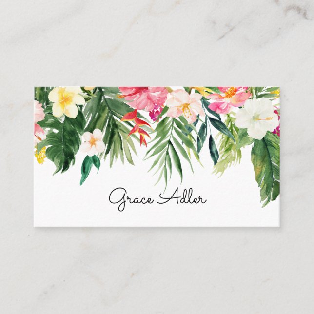 Tropical Flowers Watercolor Business Card (Front)