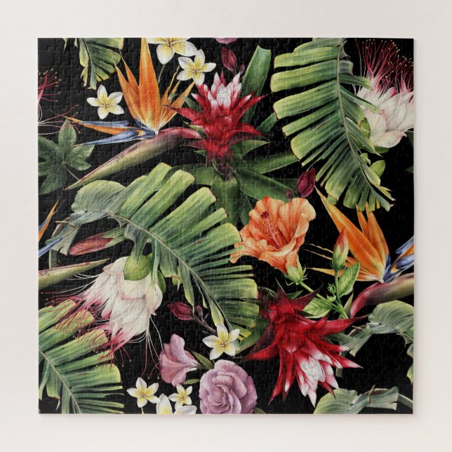 Tropical flowers: watercolor seamless floral patte jigsaw puzzle (Vertical)
