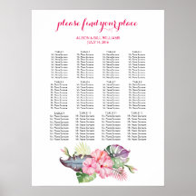 Tropical flowers wedding dinner seating chart