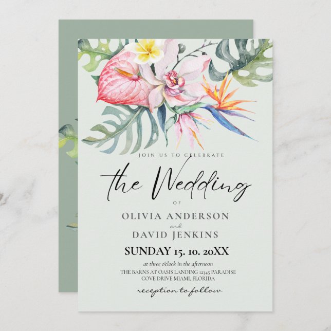 Tropical Flowers Wedding  Invitation (Front/Back)