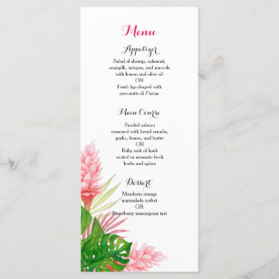 Tropical flowers wedding reception dinner menu