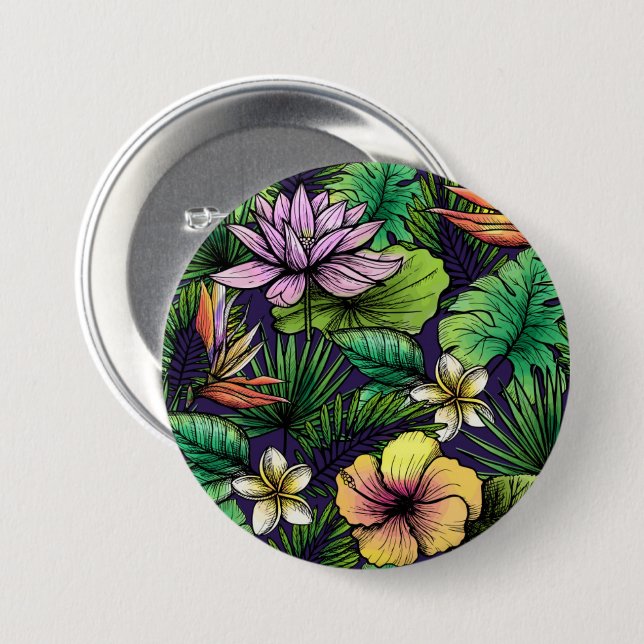 Tropical flowery Badge 3 Inch Round Button (Front & Back)