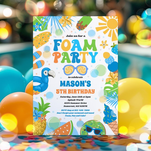  Tropical Foam Pool Splash Pad Birthday Party Invitation (Creator Uploaded)
