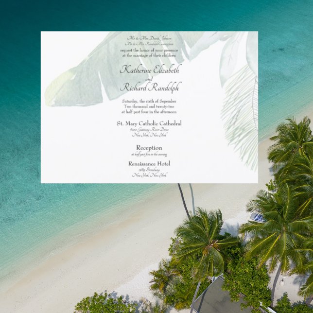 Tropical Foliage 2 Venue Horizontal Wedding  Invitation (Creator Uploaded)