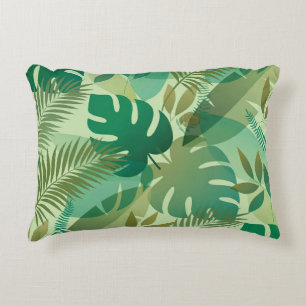 Tropical Foliage Airy Green Leaves Accent Pillow