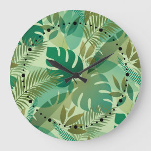 Tropical Foliage Airy Green Leaves Large Clock