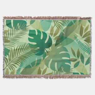 Tropical Foliage Airy Green Leaves Throw Blanket