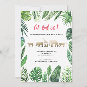 Tropical foliage and gold animals twin baby shower