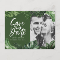 Tropical foliage and hand lettering photo wedding