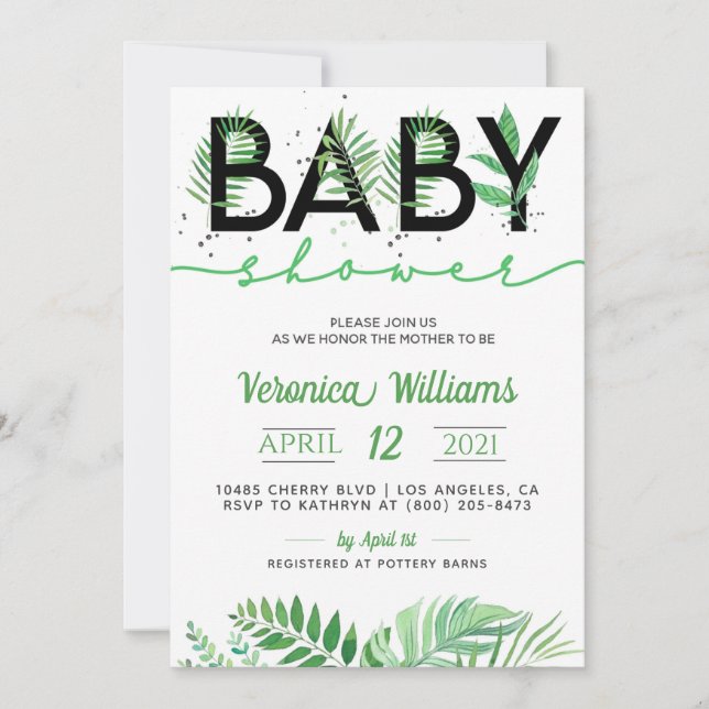 Tropical Foliage Baby Shower Invitation (Front)
