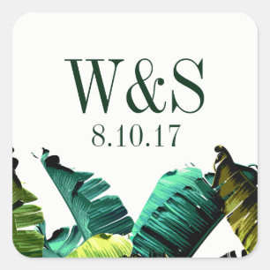 Tropical Foliage Banana Leaves   Personalized Square Sticker