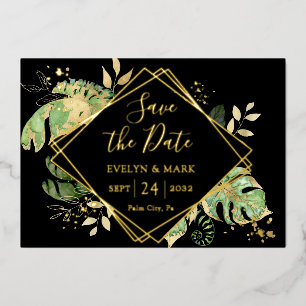 Tropical Foliage Black & Gold Foil Save the Date