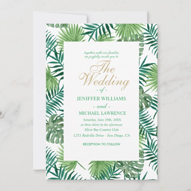 Tropical Foliage Botanical Leaves Pattern.         Invitation (Front)