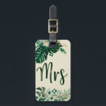 Tropical Foliage Bride Trendy Mrs Honeymoon Travel Luggage Tag<br><div class="desc">Tropical Foliage Trendy Greenery and Gold Leaves Personalized Mr and Mrs Luggage Tags - with tropical leaf Border. A keepsake gift idea for the newlyweds, for the honeymoon travelling, in a bold colour palette of rich greens, emerald, and gold. This design is perfect for a beach, destination, or summer wedding....</div>