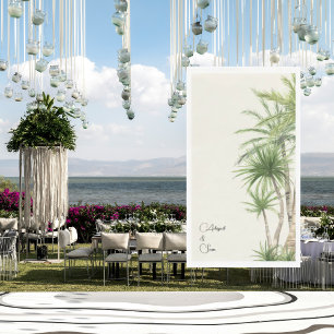 Tropical Foliage Cream Script Names Wedding Napkin