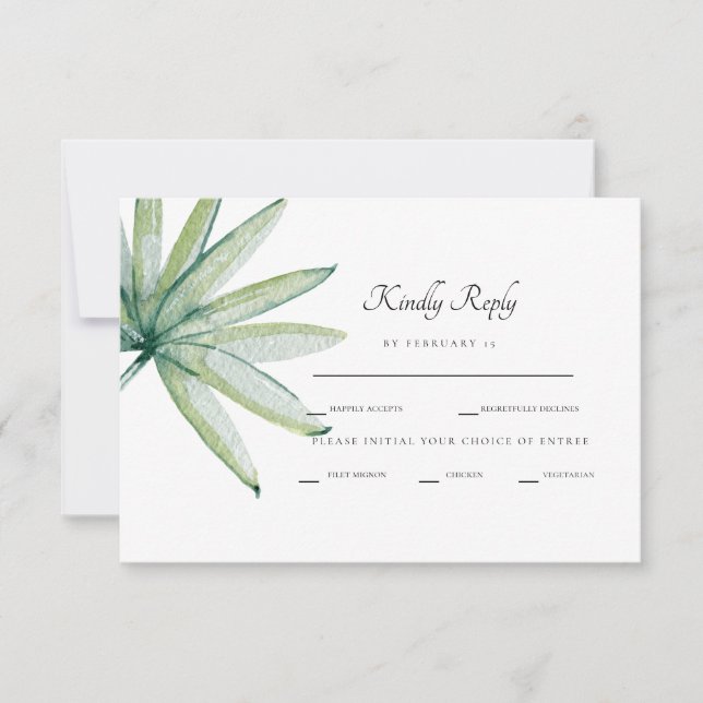 Tropical Foliage Dinner Options White RSVP Card (Front)