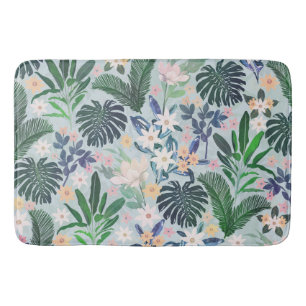 Tropical Foliage Floral Pattern Bath Mat