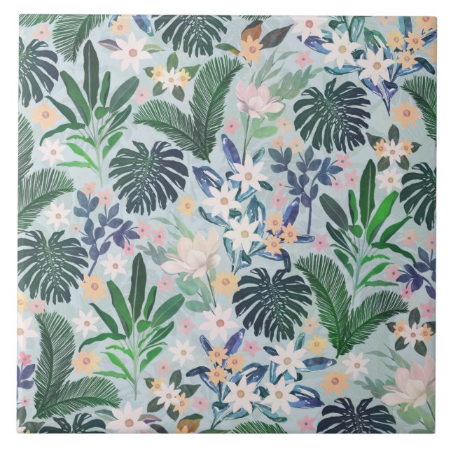 Tropical Foliage Floral Pattern Tile (Front)