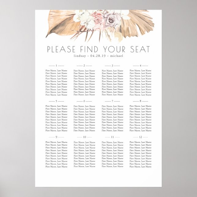 Tropical Foliage Floral Wedding Seating Chart (Front)