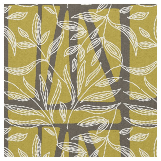 tropical foliage Geometric shapes lime green Fabric (Close Up)