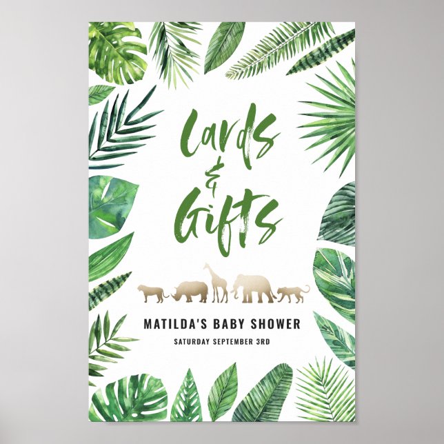 Tropical foliage + gold animals cards & gifts poster (Front)