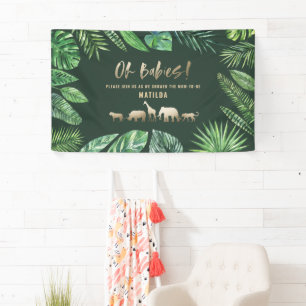 Tropical foliage + gold animals twin baby shower banner