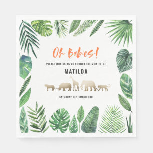 Tropical foliage + gold animals twin baby shower napkin