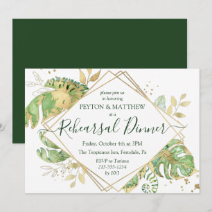 Tropical Foliage & Gold Elegant Rehearsal Dinner Invitation