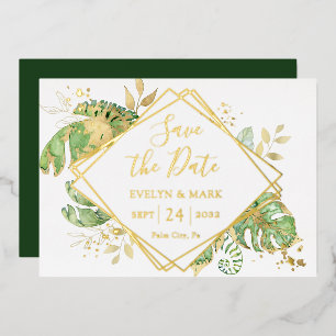 Tropical Foliage Gold Foil Save the Date