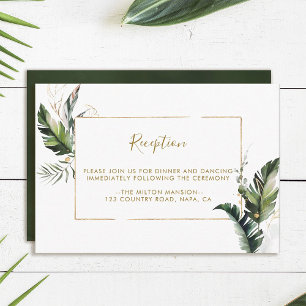 Tropical Foliage Gold Frame Wedding Reception Enclosure Card