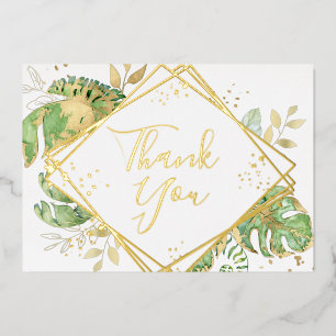 Tropical Foliage & Gold Geometric Thank You Card