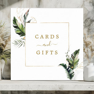 Tropical Foliage Gold Wedding Cards and Gifts Sign