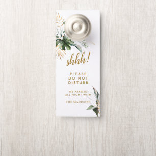 Tropical Foliage Gold Wedding Do Not Disturb Door Hanger