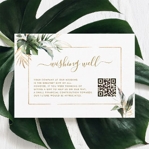 Tropical Foliage Gold Wishing Well with QR Code Enclosure Card