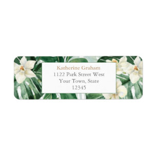 Tropical Foliage Green And White Return Address