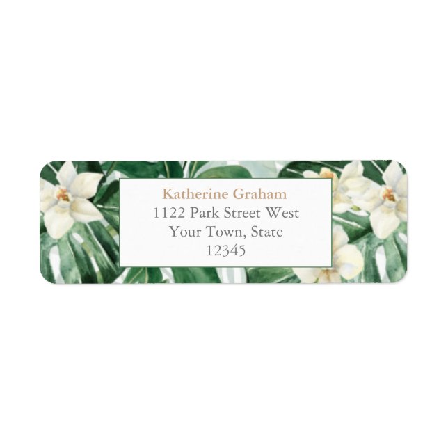 Tropical Foliage Green And White Return Address (Front)