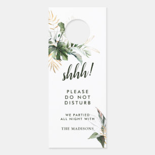 Tropical Foliage Green Wedding Do Not Disturb Door Hanger