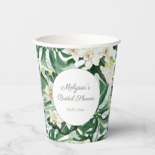 Tropical Foliage Green White Wedding Shower Party Paper Cups