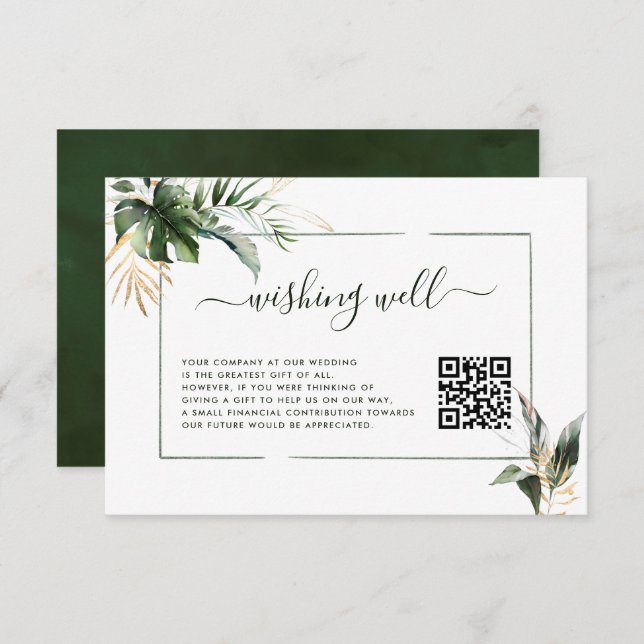 Tropical Foliage Green Wishing Well with QR Code Enclosure Card (Front/Back)