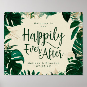 Tropical Foliage Happily Ever After Reception Sign