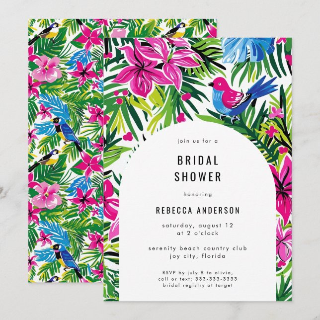 Tropical Foliage Hawaii Luau Wedding Bridal Shower Invitation (Front/Back)