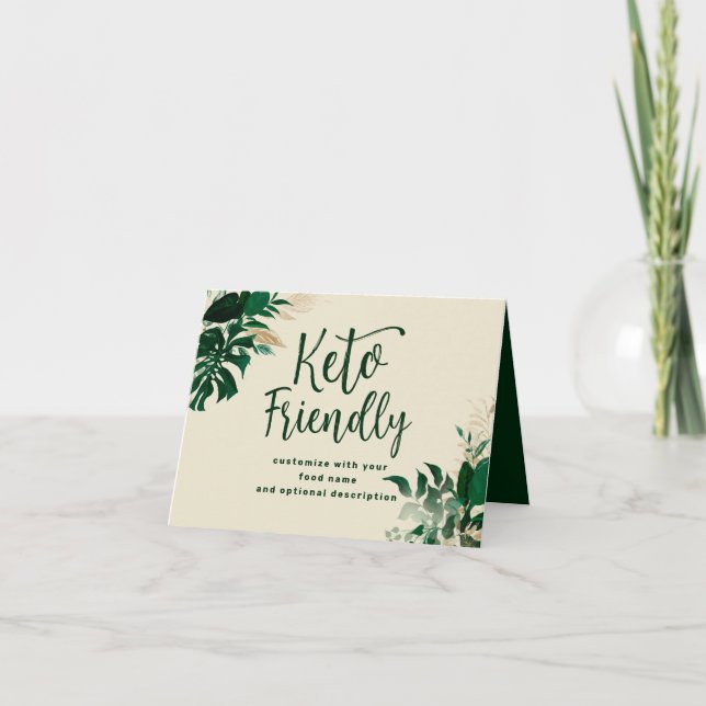 Tropical Foliage Keto Friendly Food Label Sign Note Card (Front)