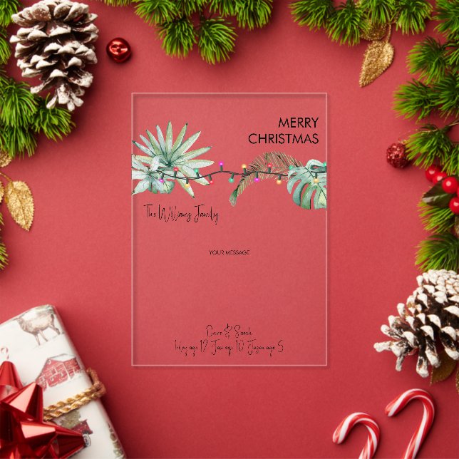Tropical Foliage  & Lights Names Christmas Card Acrylic Invitations (Insitu (Holiday))