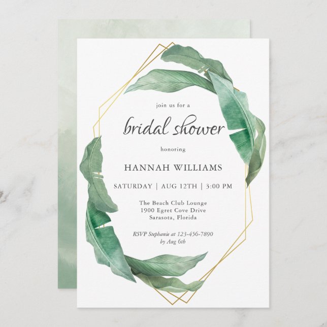Tropical Foliage Modern Geometric Bridal Shower Invitation (Front/Back)