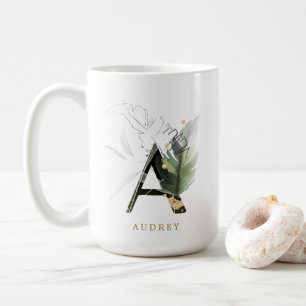 Tropical Foliage Monogram Letter "A" Personalized Coffee Mug