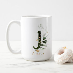 Tropical Foliage Monogram Letter “J” Personalized Coffee Mug