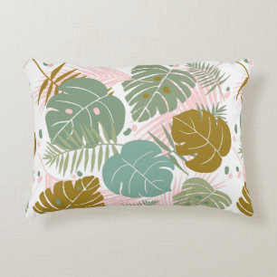 Tropical Foliage - Monstera And Palm Leaf Pattern Accent Pillow