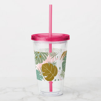Tropical Foliage - Monstera And Palm Leaf Pattern Acrylic Tumbler